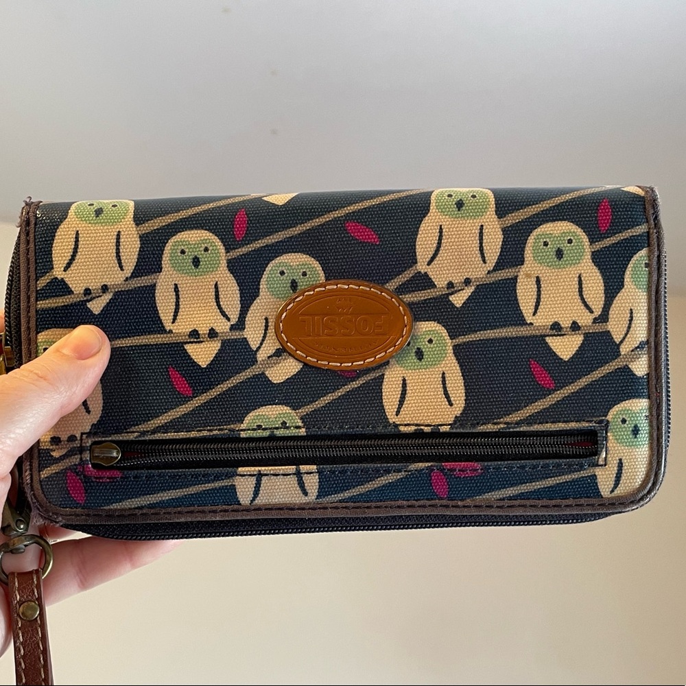 FOSSSIL ZIP WALLET OWLS